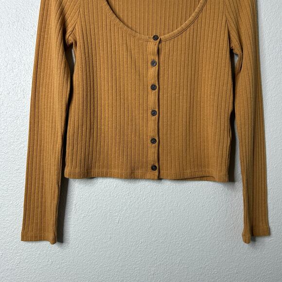 Madewell Cardigan Crop Tee Small Ribbed Knit Toffee - Picture 4 of 6